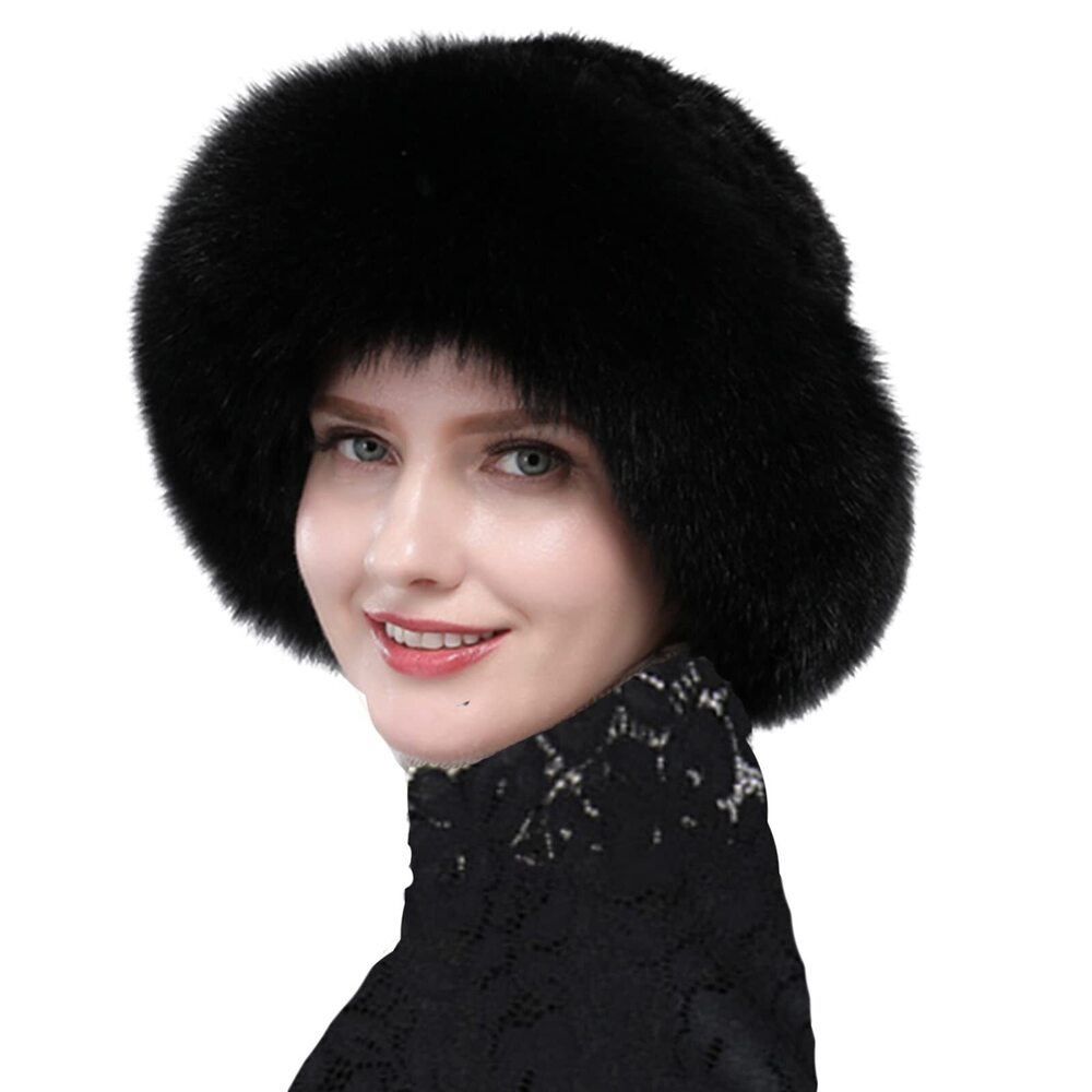 8875 Winter Fur Hat Warm Knitted Fur Cap Beanie wiht Mink FurBlack
